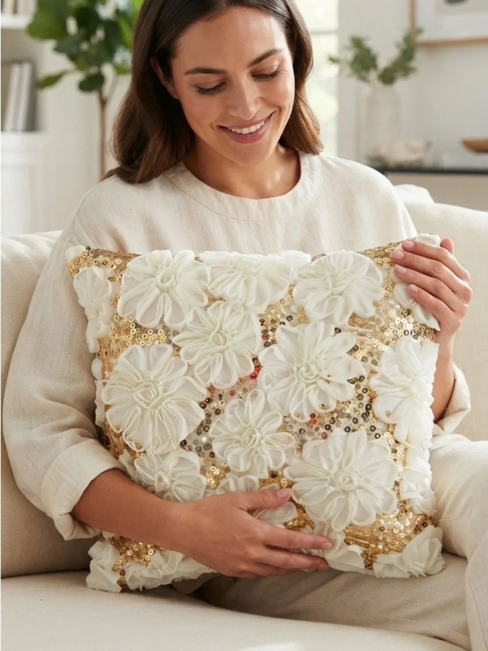 DECORATIVIE GOLD SEQUIN RIBBON LIKE PILLOW